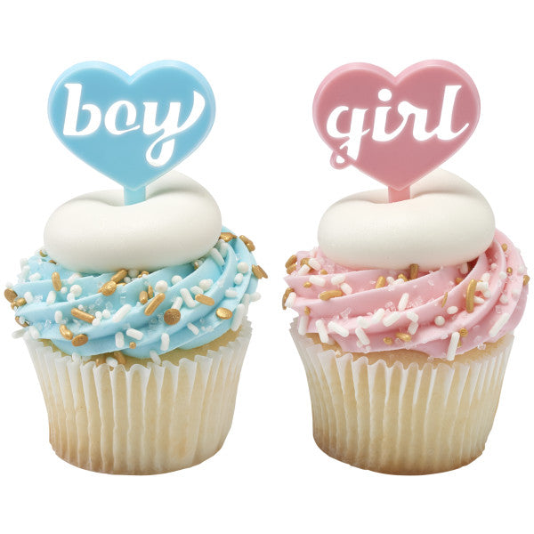 Boy & Girl Heart Cake Picks Pk/72