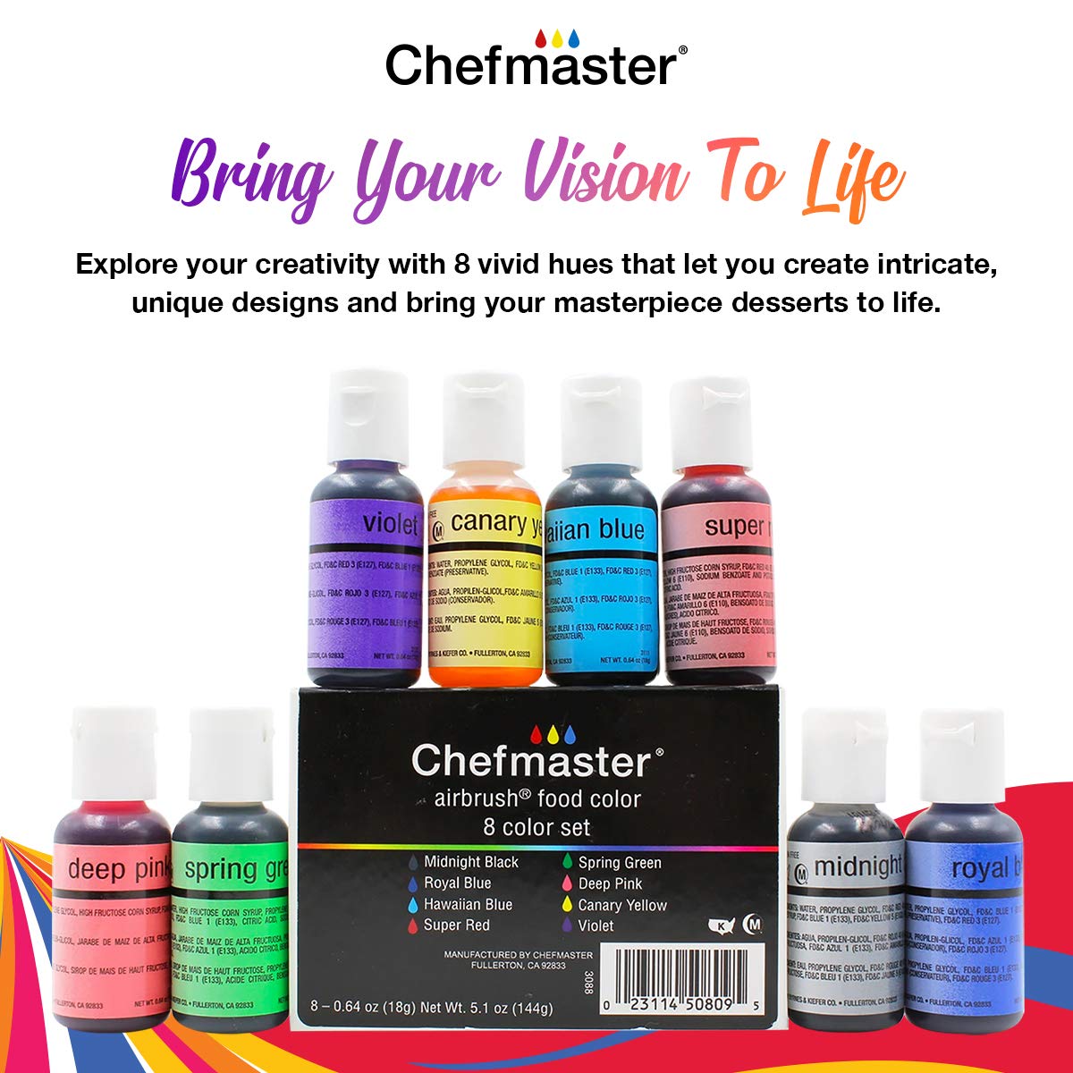 Chefmaster Airbrush Food Color Set of 8