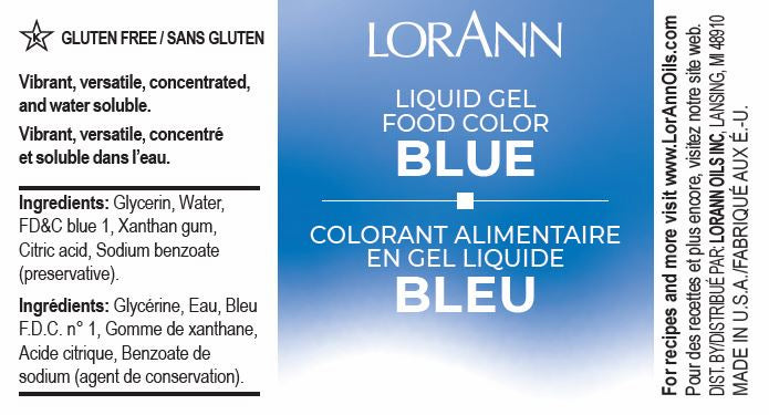 Lorann Blue Liquid Gel Food Color Label