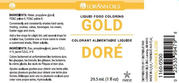 Lorann Gold Liquid Food Coloring Label