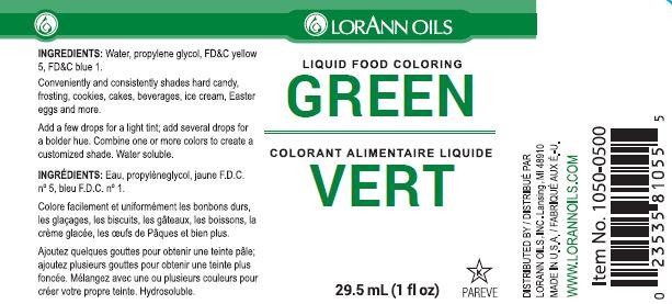 Lorann Green Liquid Food Coloring Label
