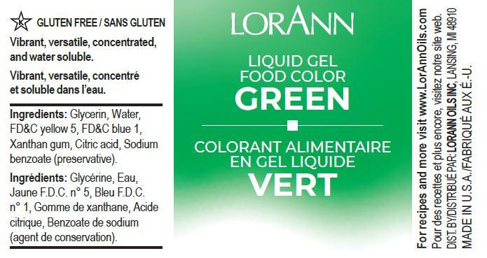 Lorann Green Liquid Gel Food Color Label