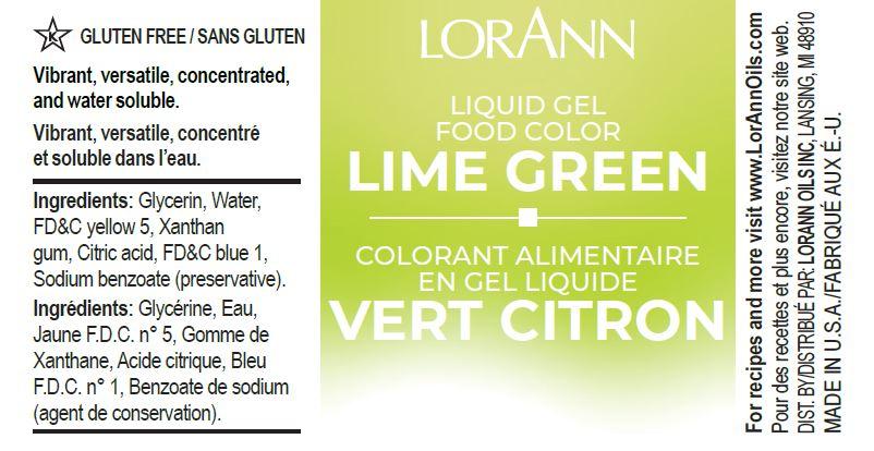 Lorann Lime Green Liquid Gel Food Color Label