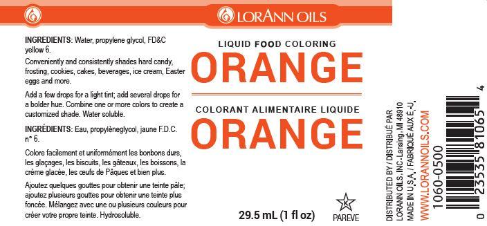 Lorann Orange Liquid Food Coloring Label