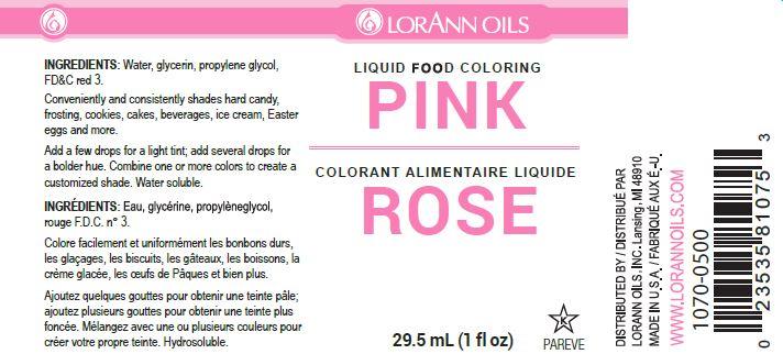 Lorann Pink Liquid Food Coloring Label