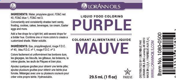 Lorann Purple Liquid Food Coloring Label