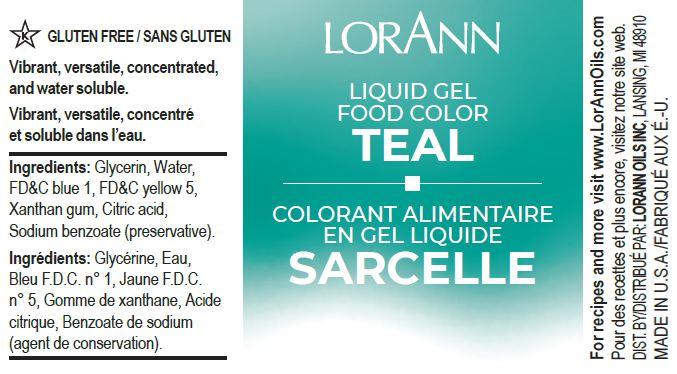 Lorann Teal Liquid Gel Food Color Label