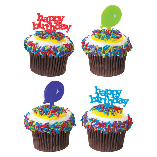 Happy Birthday & Balloons Cake Picks Pk/144