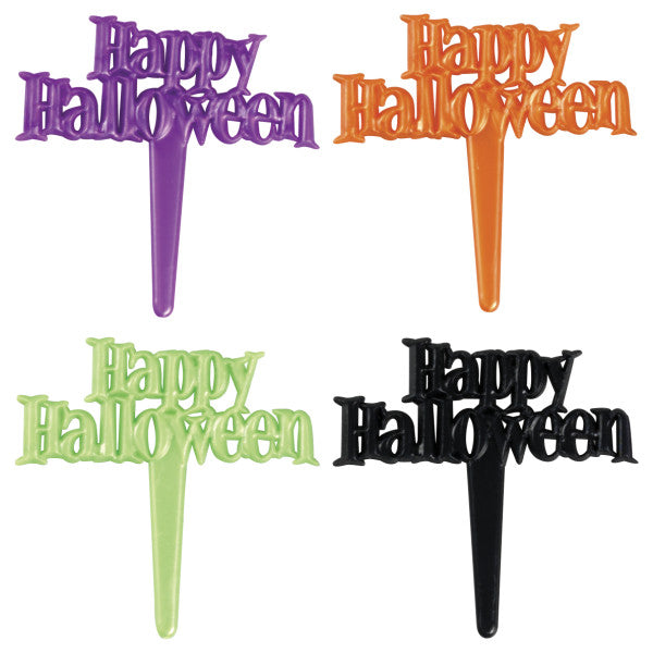 Happy Halloween Script Cake Picks Pk/144