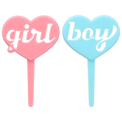 Boy & Girl Heart Cake Picks Pk/72