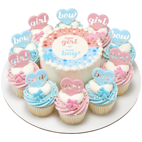 Boy & Girl Heart Cake Picks Pk/72
