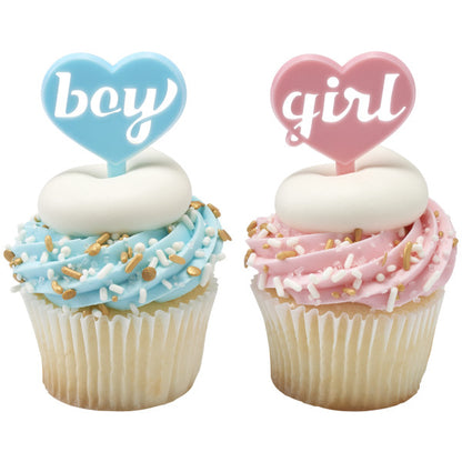 Boy & Girl Heart Cake Picks Pk/72