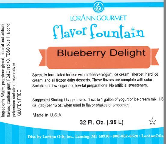 Lorann Blueberry Delight Flavor Fountain Label 1720