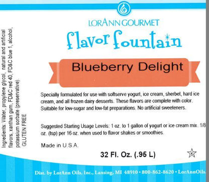 Lorann Blueberry Delight Flavor Fountain Label 1720