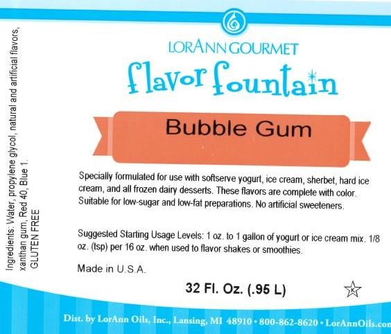 Lorann Bubble Gum Flavor Fountain Label 0910