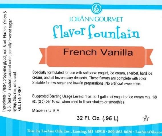 Lorann French Vanilla Flavor Fountain Label 0933