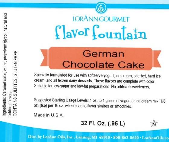 Lorann German Chocolate Cake Flavor Fountain Label 1760