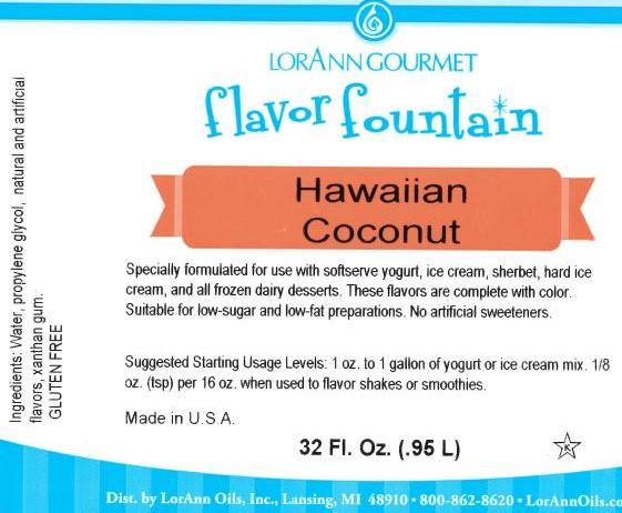 Lorann Hawaiian Coconut Flavor Fountain Label 1765