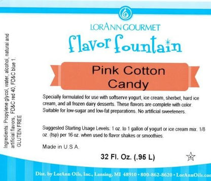 Lorann Pink Cotton Candy Flavor Fountain Label 1784