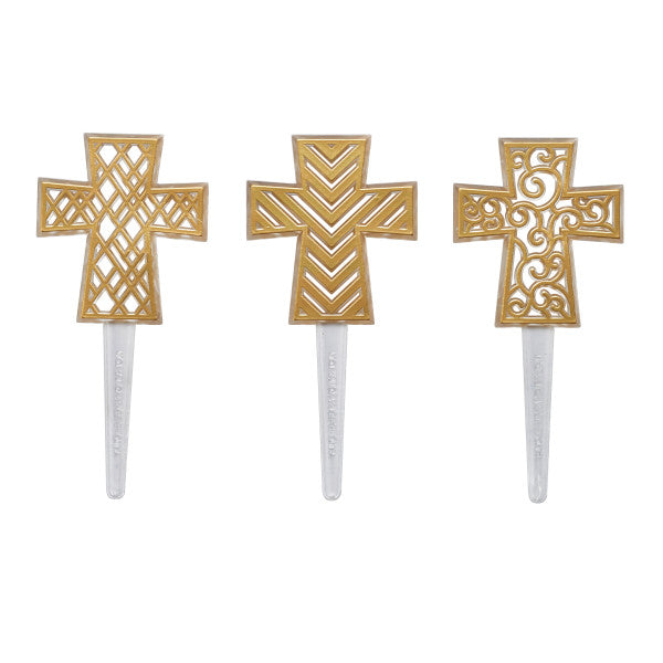 Gold Cross Assortment Cake Picks Pk/144