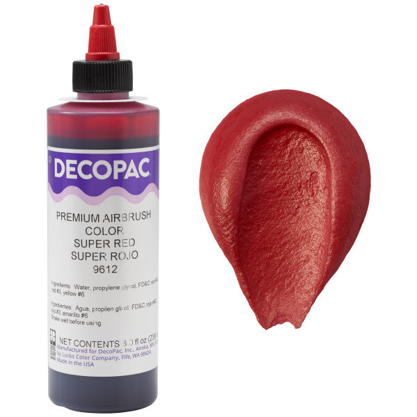 Super Red 8 oz Airbrush Food Color Decopac